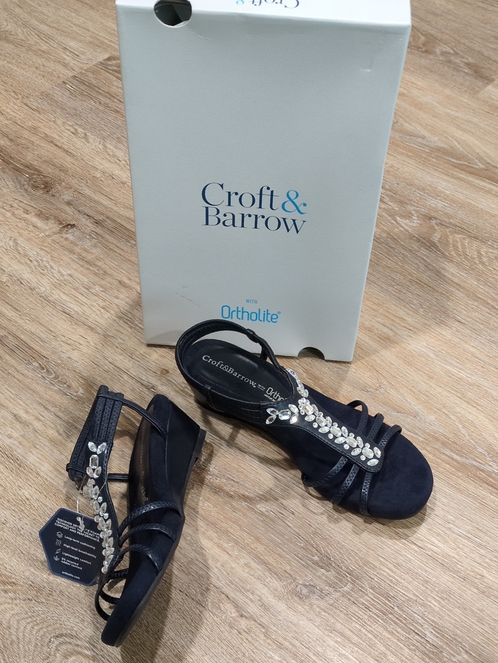 ❤️🩴😎💙 NIB Croft & Barrow HYMN Navy Crystal Heeled Sandals Women's size 6.5